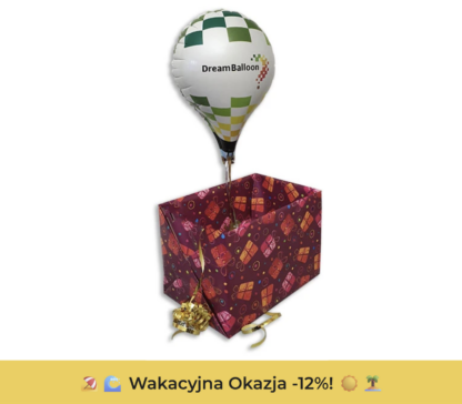 lot balonem prezent pudełko